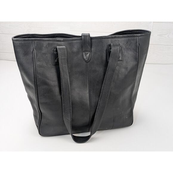 CLAVA AMERICAN Large Black Leather Travel Tote Shoulder Bag 14"x14"x7" - Picture 2 of 8